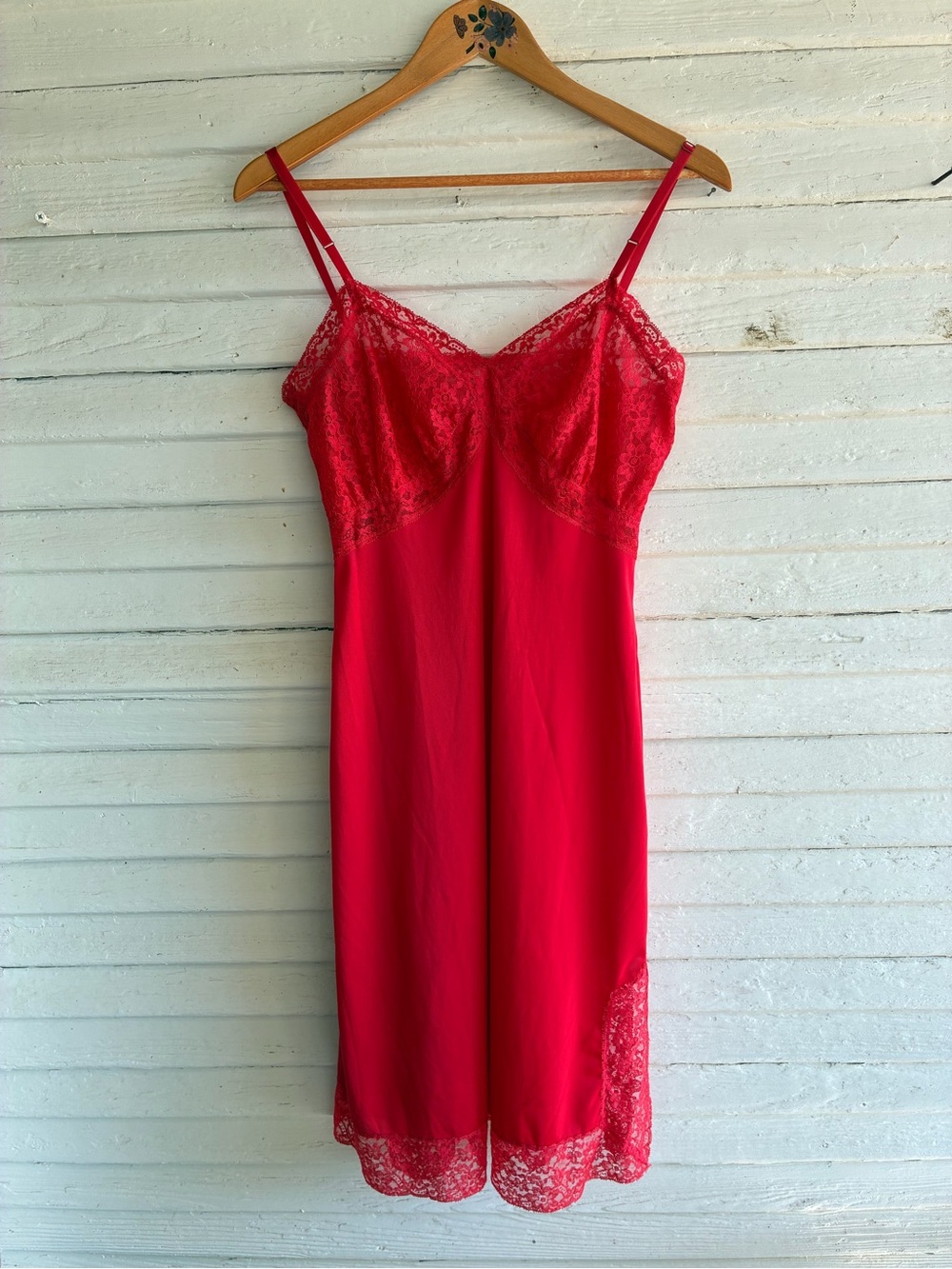 Red Lace Slip Dress - Women's  vintage lingerie fall layers